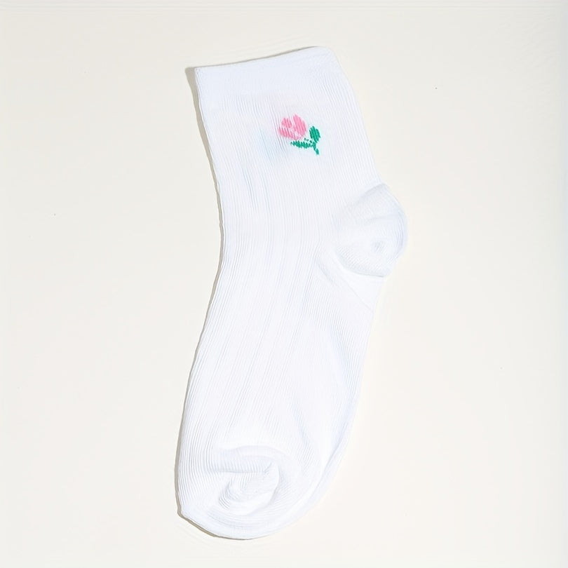 Sweet Crew Socks Teddy Bear & Floral Embroidery Women's Stockings