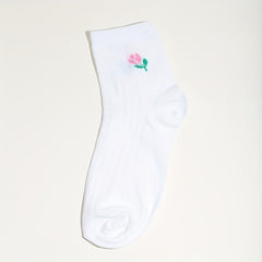 Sweet Crew Socks Teddy Bear & Floral Embroidery Women's Stockings
