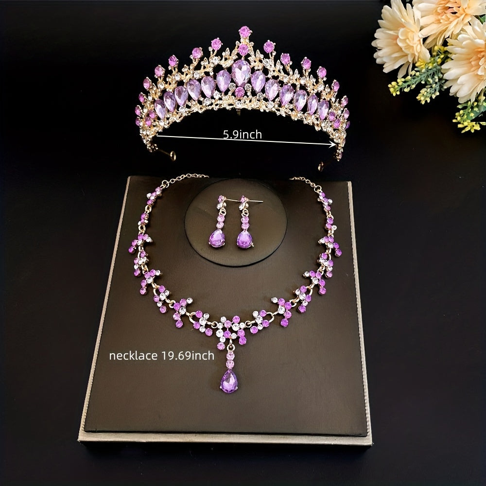 Bridal Tiara Necklace Earrings Set Crown Wedding Accessories