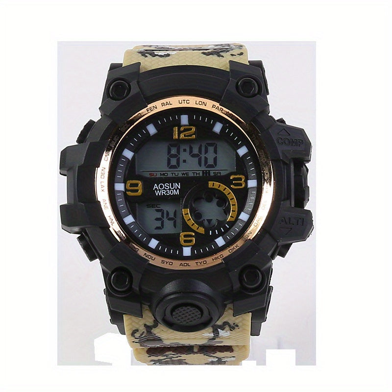 Camouflage Waterproof Sports Watch with Silicone Strap