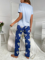 Koala Print Pajama Set Short Sleeve Top & Pants