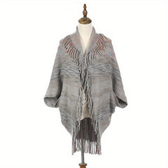 Stripe Fringe Edge Shawl Long Warm Cardigan Loose Windproof Shawl Wraps