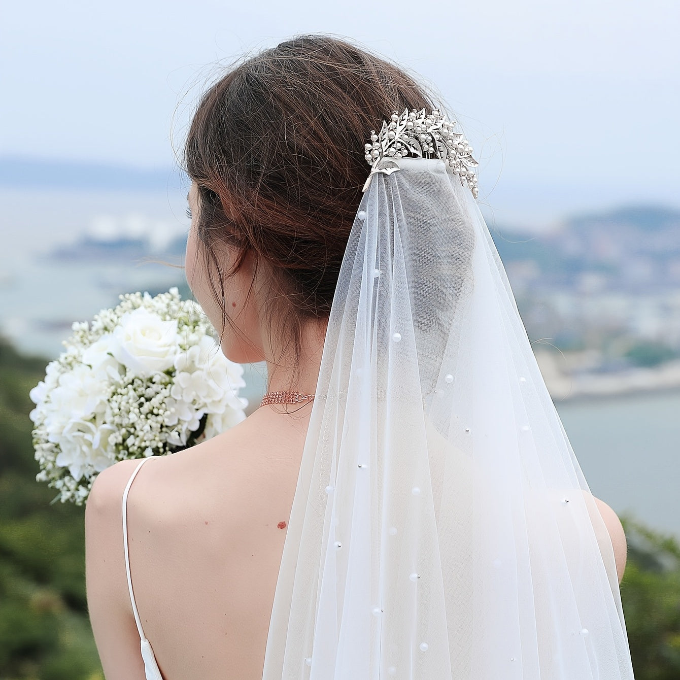 Bride Faux Pearl Crystal Hair Comb Wedding Hair Accessory