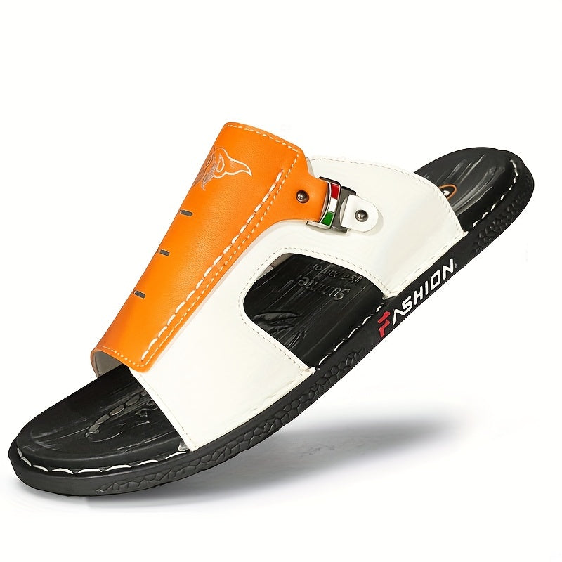Men's PU Leather Slides Sandals Casual Non Slip Slippers