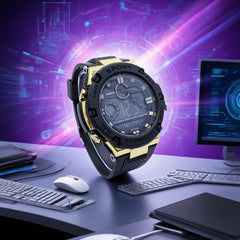 Boys Swimming Watch with Alarm Clock and Digital Display Yellow Accents