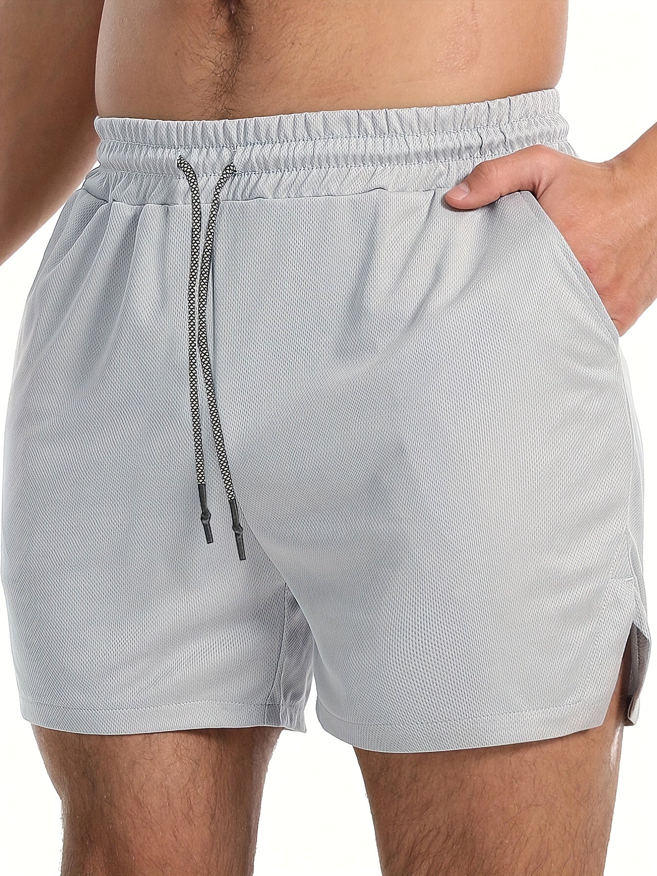 Men's Solid Workout Shorts Active Breathable Drawstring Shorts For Summer