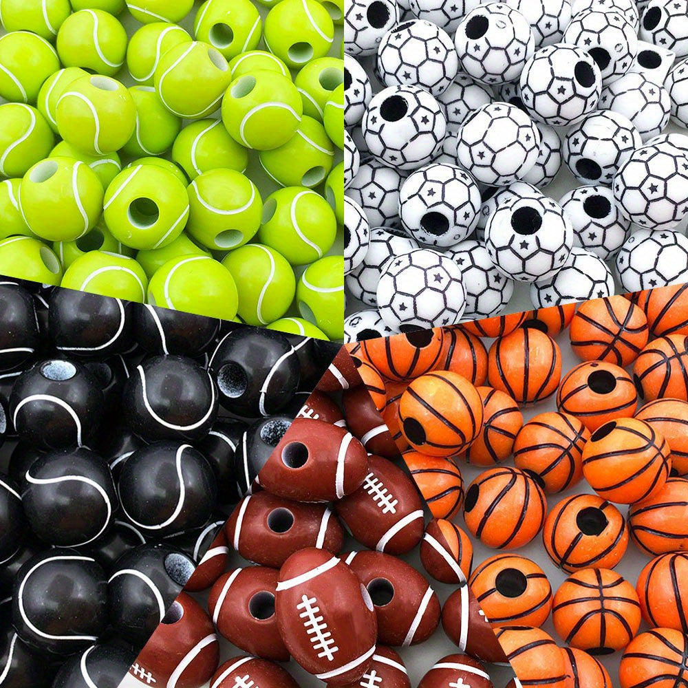 50 Sporty Beads Basketball Football Volleyball Softball Round Loose Ball Bead