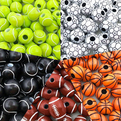 50 Sporty Beads Basketball Football Volleyball Softball Round Loose Ball Bead