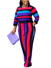 Colorblock Stripe Print Outfits 2 Piece Set
