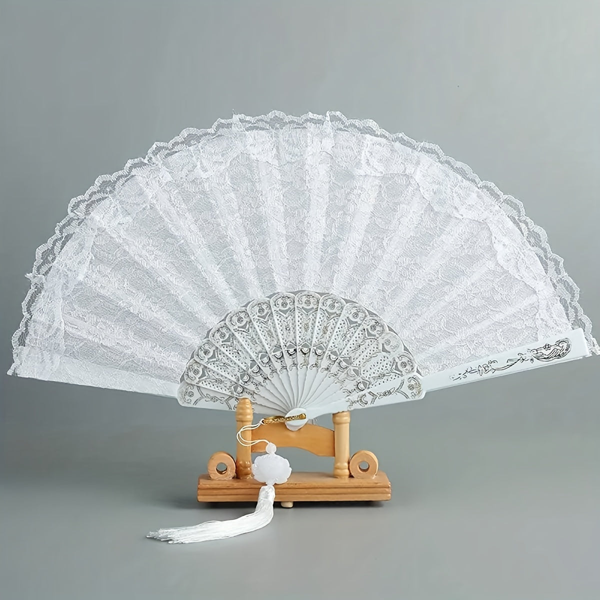 Silvery golden Folding Fan Lace Floral Fan Vintage Stage Performance Props