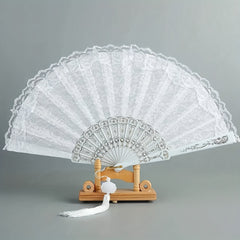 Silvery golden Folding Fan Lace Floral Fan Vintage Stage Performance Props