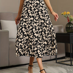 Printed Pleated Skirt Elastic Waist Spring & Summer Women's Clothing