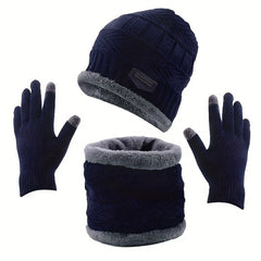 Knitted Gloves & Hat & Scarf Set - Warm Beanie Hat Neck Scarf Touch Gloves