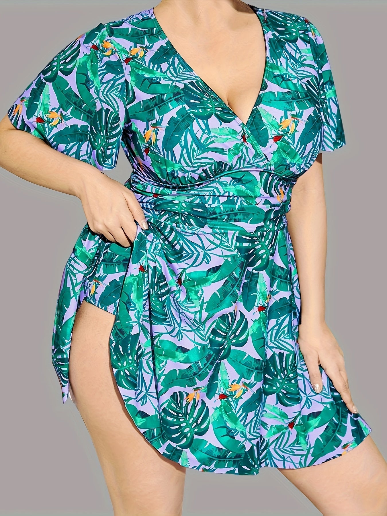 Women's Plus Size Tropical Print Tankini Set