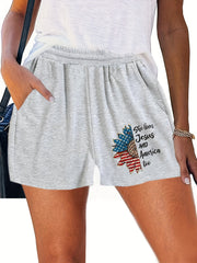 Letter & Flower Print Elastic Waist Summer Shorts