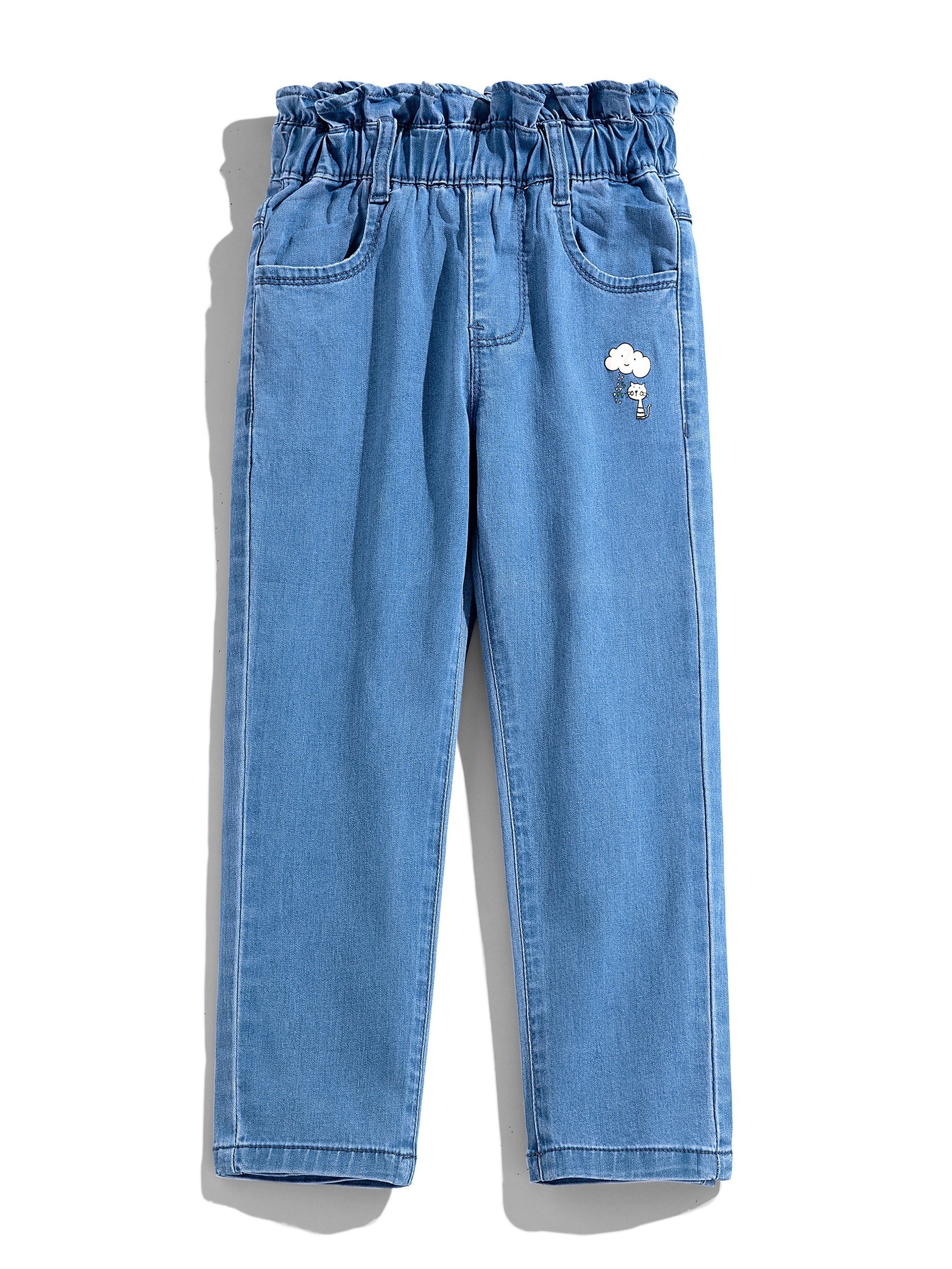 Girls' Paper Bag Waist Graphic Jeans Casual Denim Pants Kids Clothes