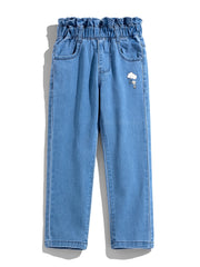 Girls' Paper Bag Waist Graphic Jeans Casual Denim Pants Kids Clothes