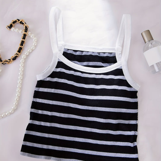 Colorblock Striped Cami Top Ribbed Knit Slim Fit Top