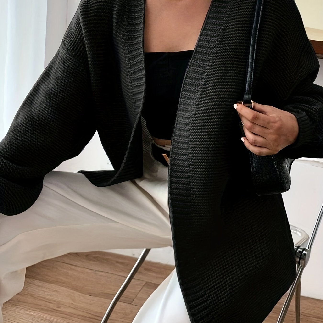 Casual Lantern Sleeve Cardigan Open Front