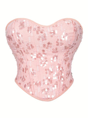 Sequin Strapless Corset Bustier Tummy Control Lace Push Up Body Shaper