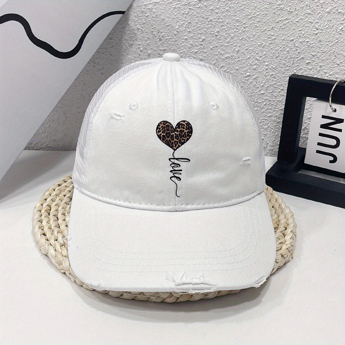 Leopard Print Distressed Baseball Cap for Women