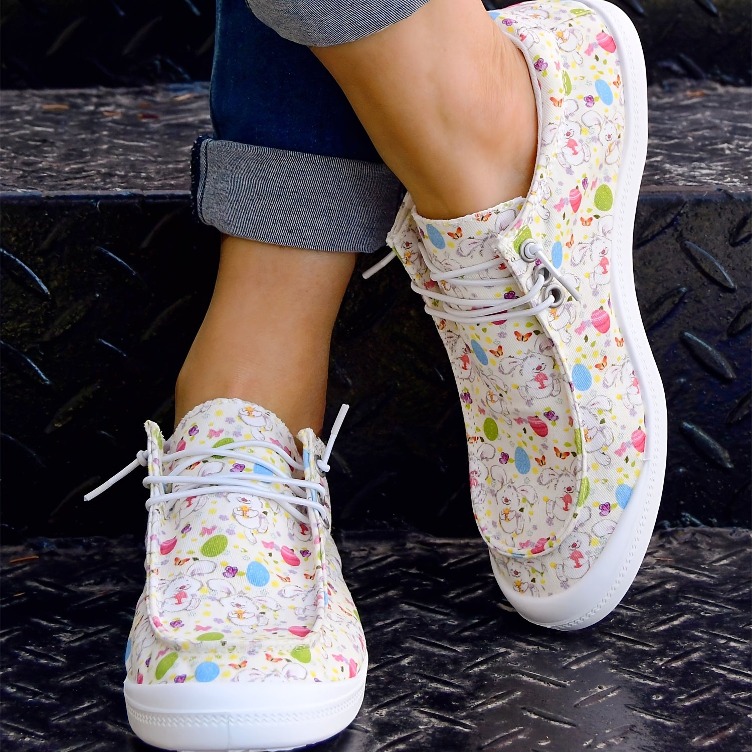 Women's Cartoon Print Lace-up Canvas Boat Shoes