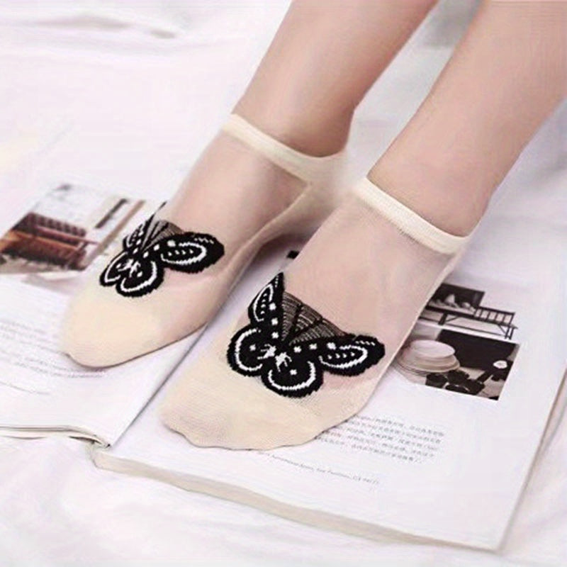 Butterfly Pattern Sheer Ankle Socks Women's Stockings