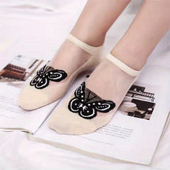 Butterfly Pattern Sheer Ankle Socks Women's Stockings