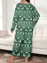 Christmas Lounge Dress Elk & Heart Stripe Print Long Sleeve Te
