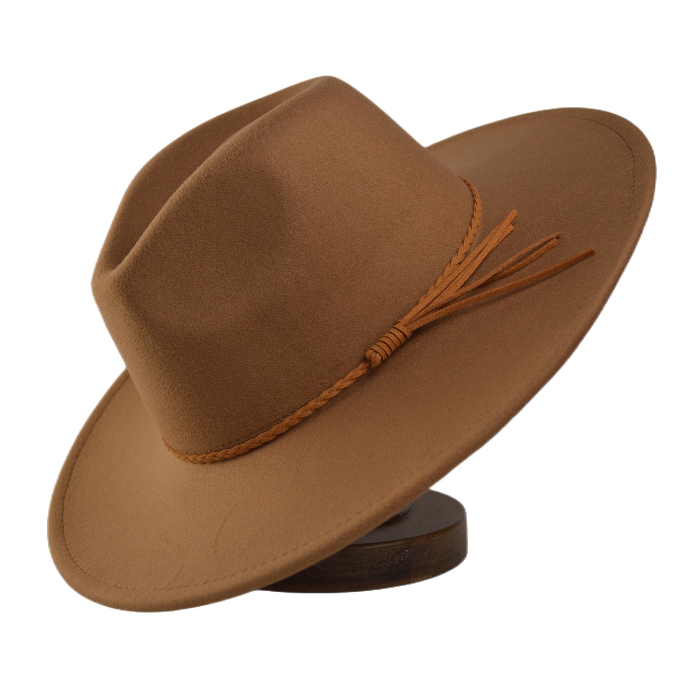 Western Mens Tweed Cowboy Hat Metal Buckle Autumn Winter Wool Retro Knight