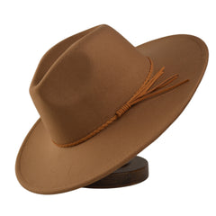 Western Mens Tweed Cowboy Hat Metal Buckle Autumn Winter Wool Retro Knight