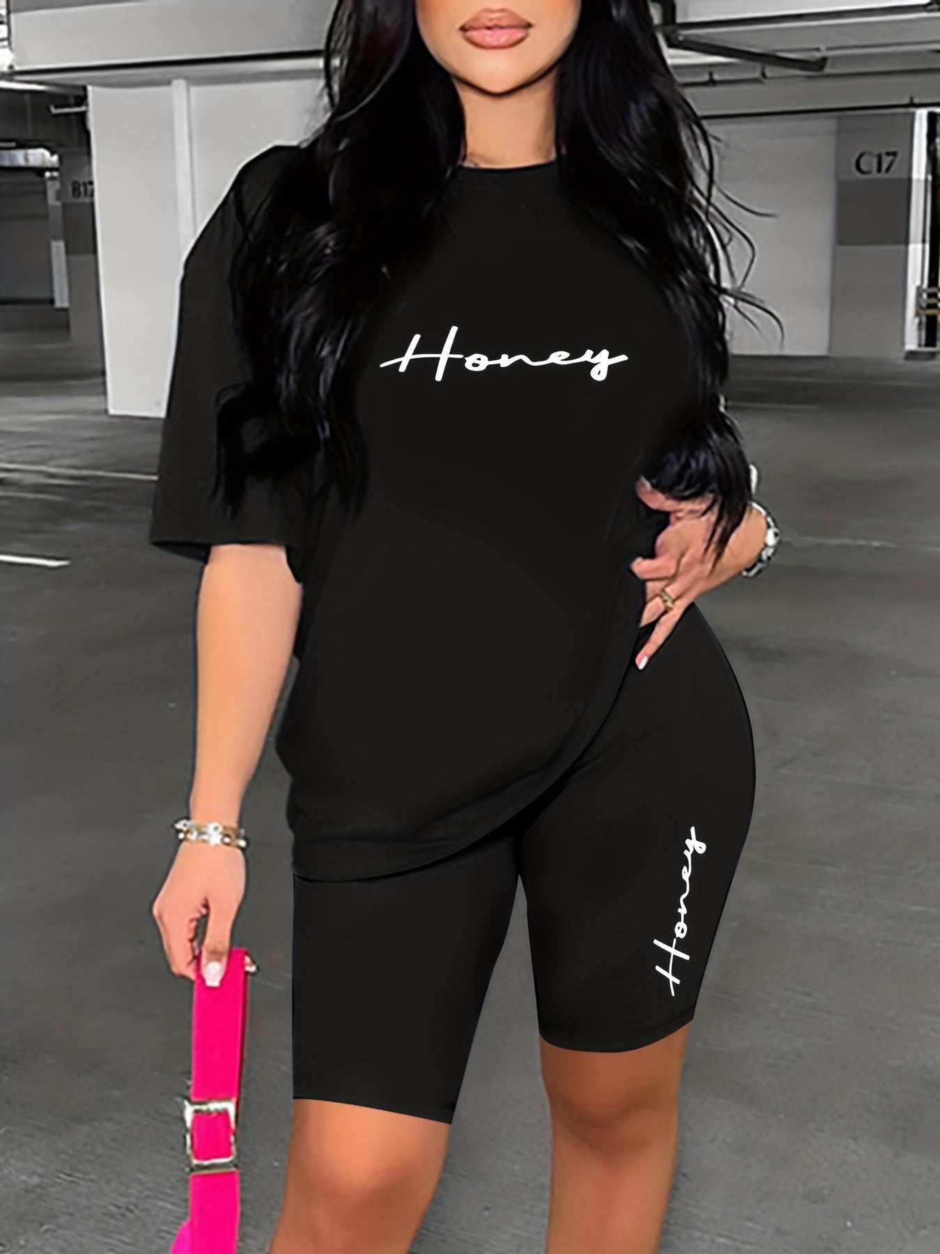 Letter Print Lounge Set Short Sleeve Top & Shorts Women's Loung