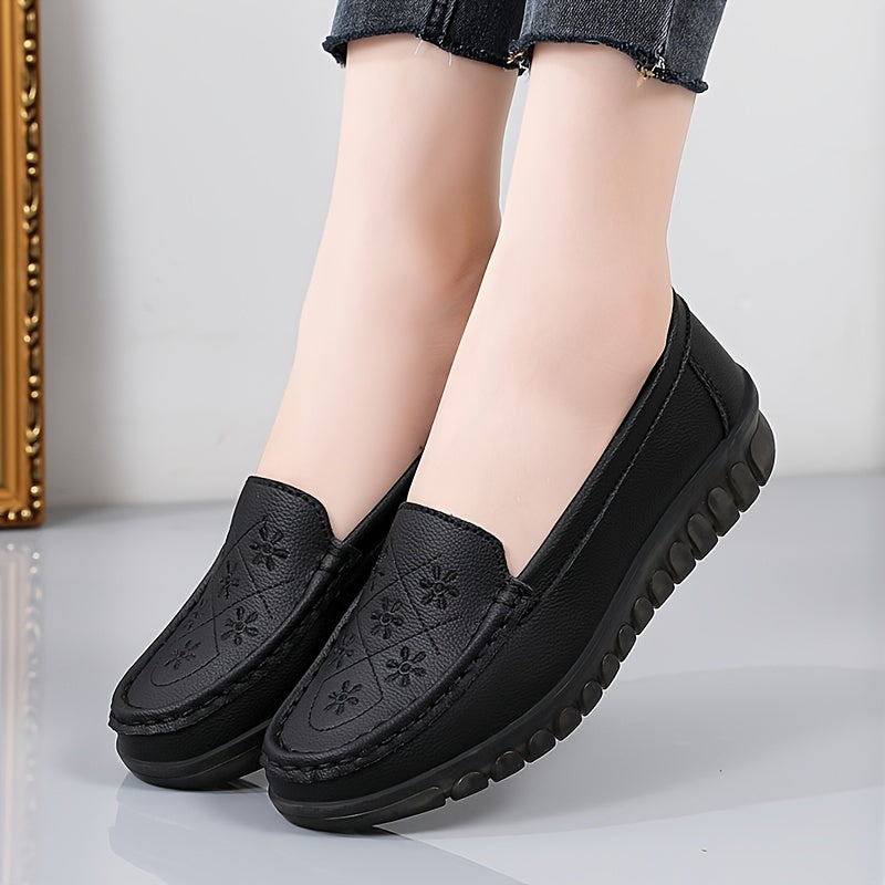 Women's Low Wedge Loafers Solid Embroidered Casual Slip On Shoes