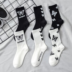 6 Pairs Butterfly Print Mid Tube Socks Women's Stockings