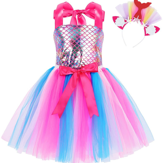 Unicorn Mermaid Tutu Dress with Headband for Girls