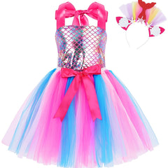 Unicorn Mermaid Tutu Dress with Headband for Girls