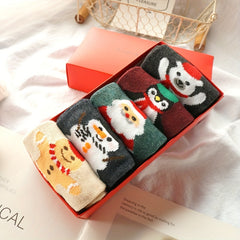 5 Pairs Cartoon Print Socks Christmas Mid Tube Women's Stockings