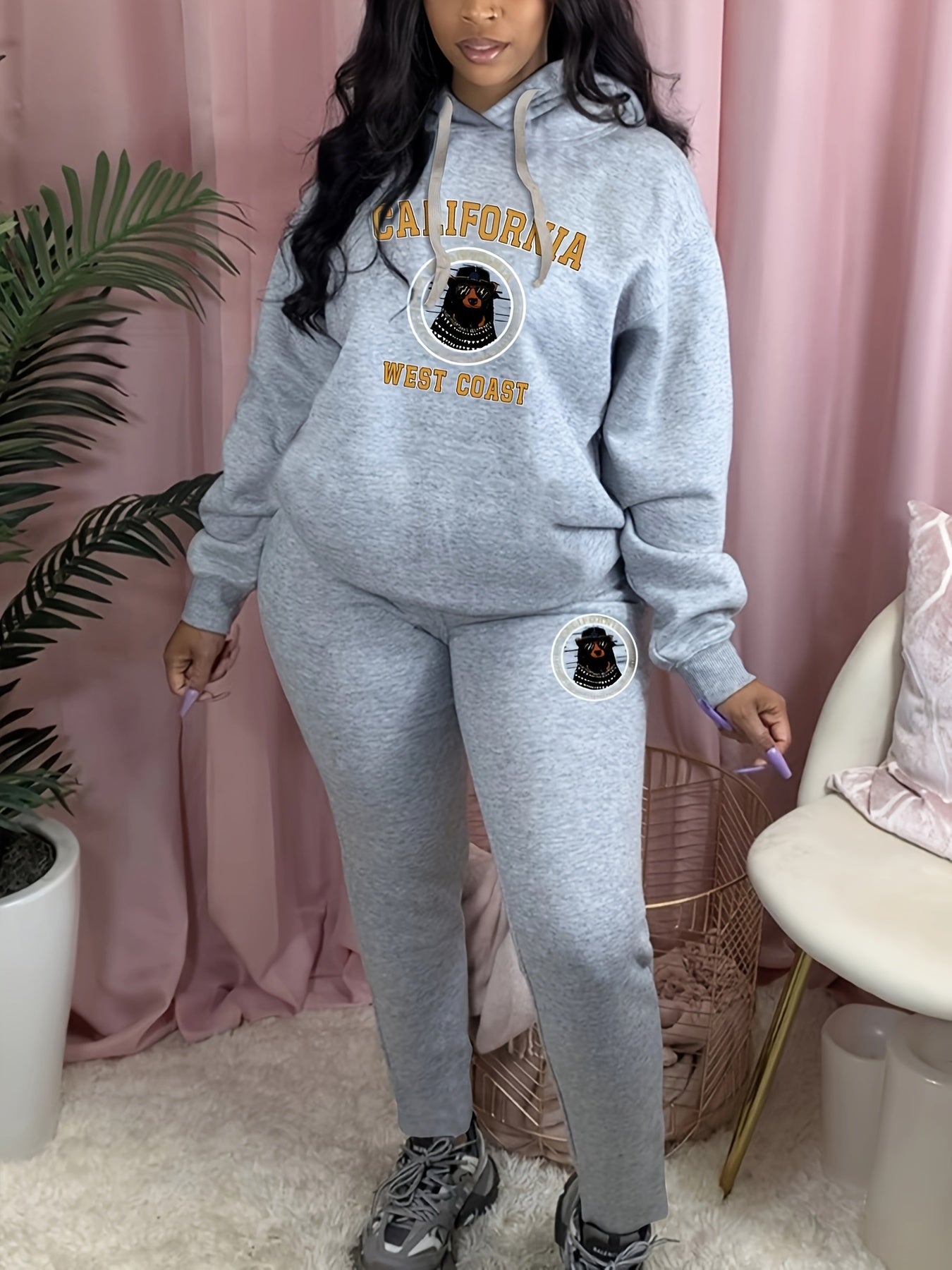 Funny Puppy Print Hoodie & Sweatpants Set