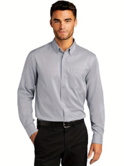 Men's Classic Button Up Shirt With Chest Pocket - Spring/Fall Business Attire