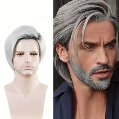 Short Metallic Grey Silver Ombre Wig for Men