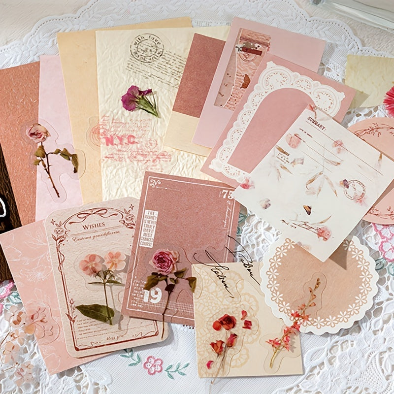29pcs Paper Pet Stickers Flowers Vintage Non Adhesive Material Collage Supplies