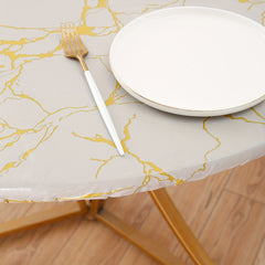 Round Marble Style Elastic Tablecloth Waterproof Proof