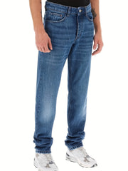 Mens Distressed Washed Denim Jeans Straight Leg Casual Pants