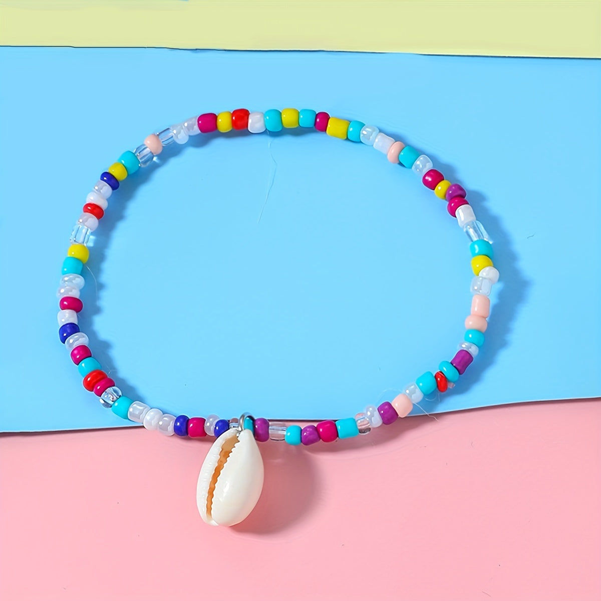 2pcs Colorful Beaded Shell Pendant Anklet Girls Holiday Gift