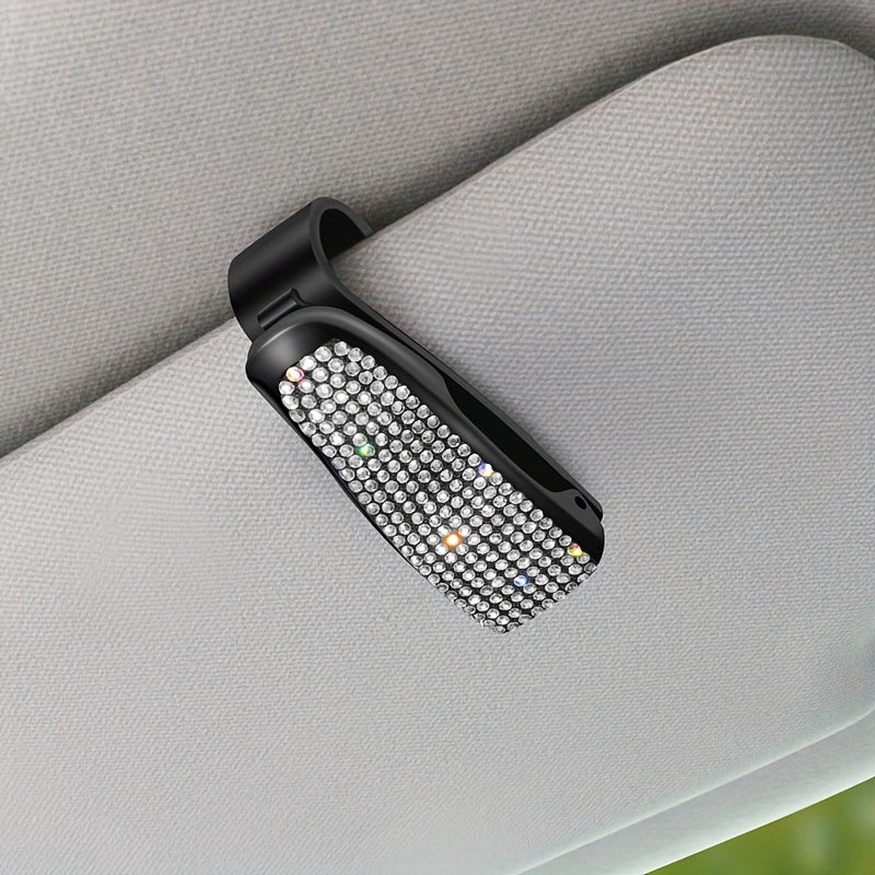 Car Sunshade Clip Rhinestone Decor Visor Glasses Holder