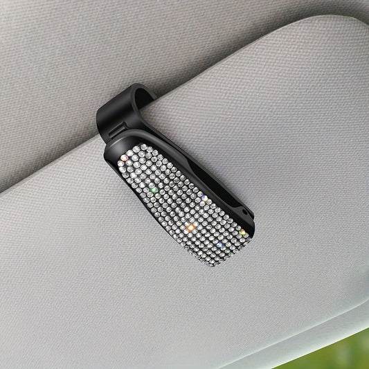 Car Sunshade Clip Rhinestone Decor Visor Glasses Holder