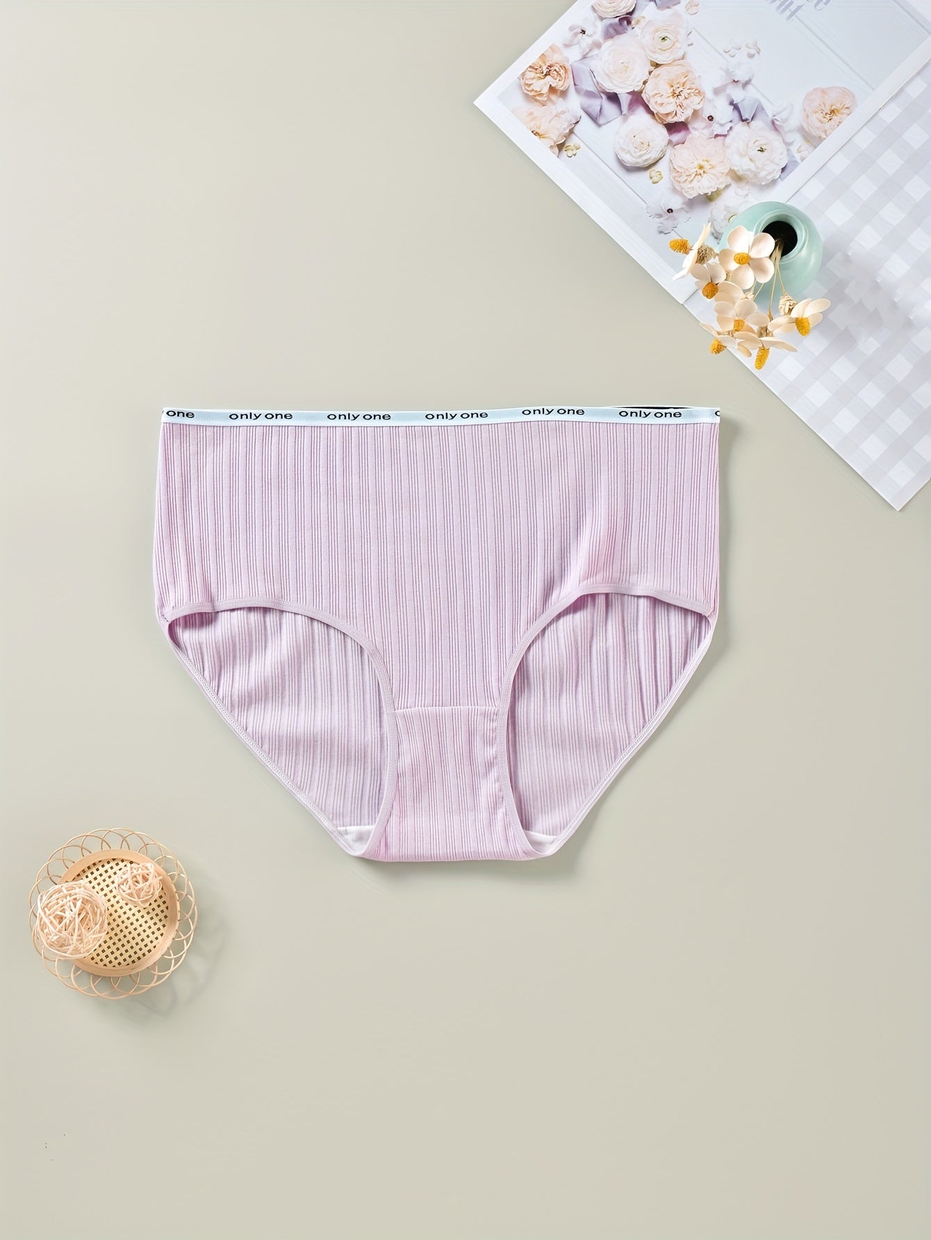 3 Pack Plus Size Panties Set Women's Plus Ribbed Knit High Waisted Briefs