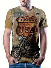 Motorcycle Print Men's Casual Street Style Tee Shirt For Summer