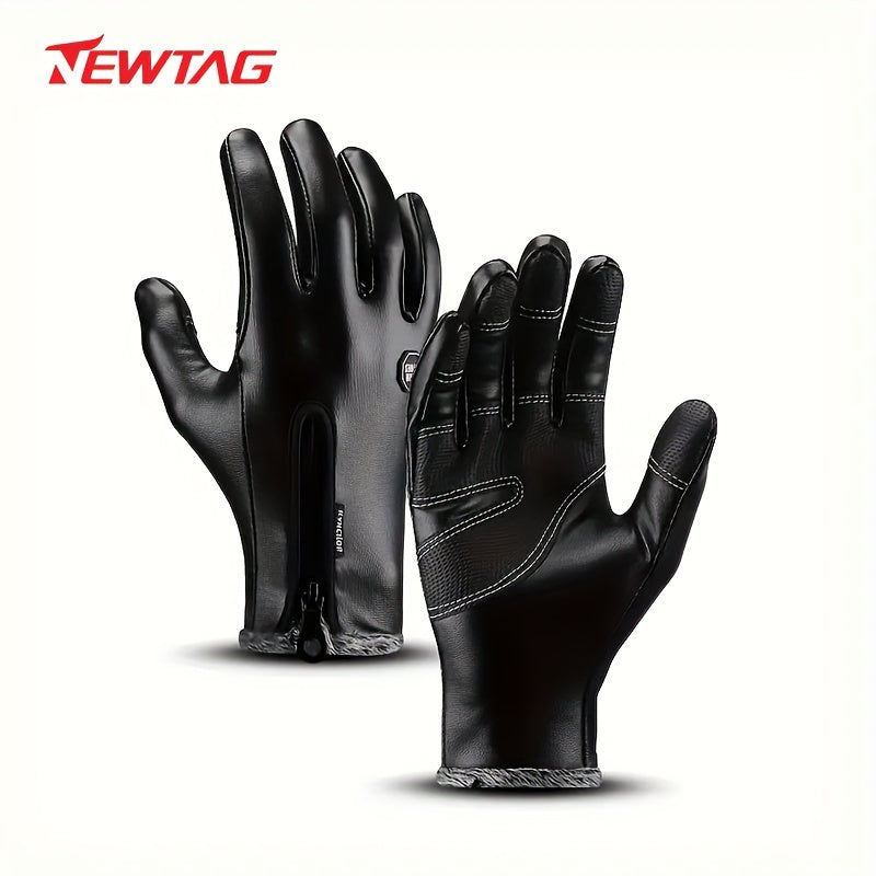 Cycling Gloves PU Leather Warm Gloves Windproof Non-slip Touch Screen Skiing Glo