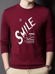 Smile Knitted Sweater Men's Casual Warm Crew Neck Pullover for Fall Winter